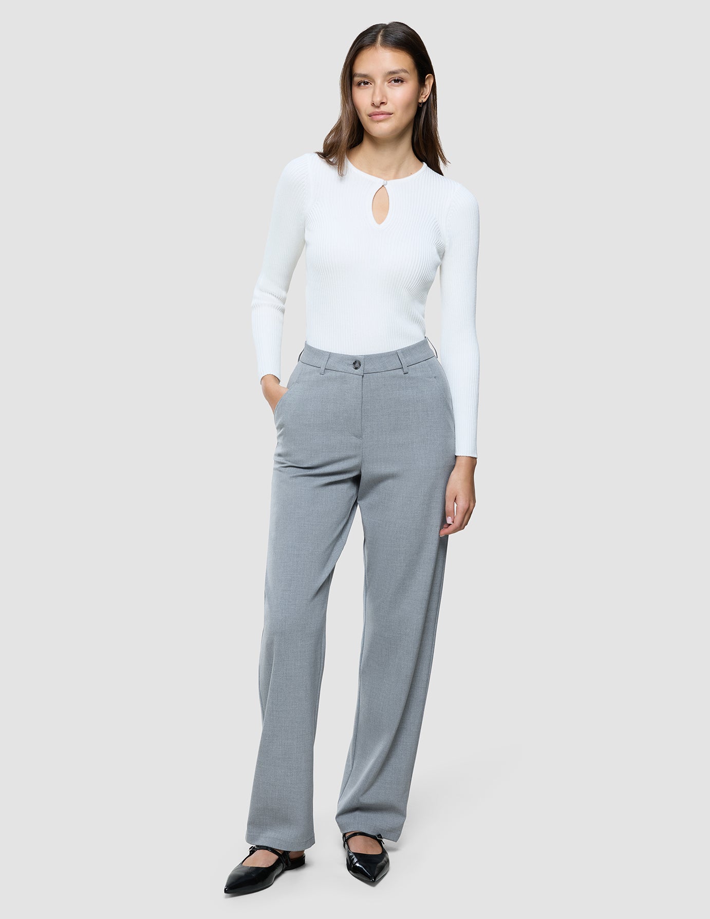 Women Ease Pants Straight Steel Melange